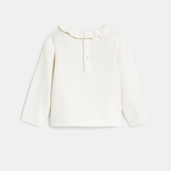 كنزة تريكو محبوكة برسمة رجل ثلج باللون الأبيض للفتيات الصغيرات